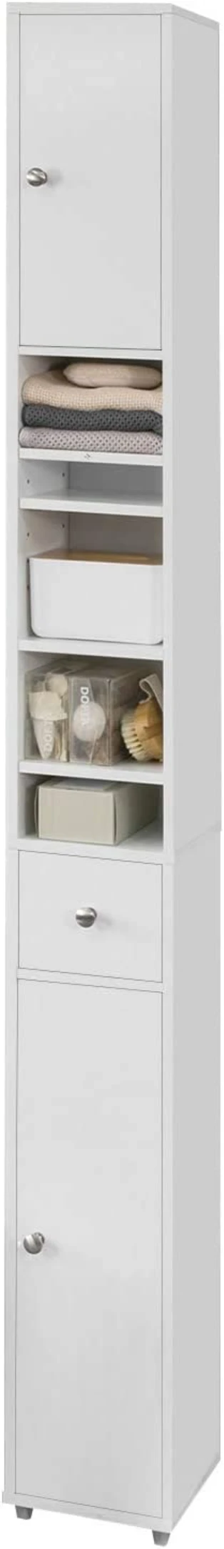 

BZR34-W, White Bathroom Tall Cabinet with 1 Drawer, 2 Doors and Adjustable Shelves, Bathroom Shelf, 7.87 x 7.87 x 70.87 Bathroom