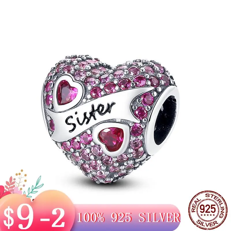 

Independent Design 925 Sterling Silver Pink pavé heart Charm Fit Original Pandora Bracelet Making Fashion DIY Jewelry For Women
