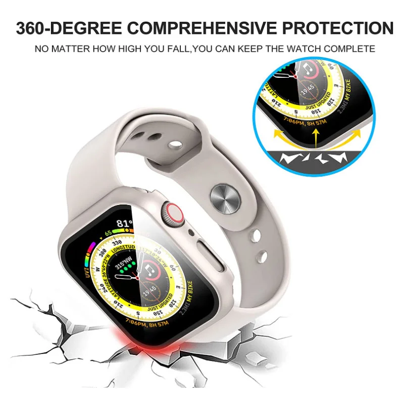 Фото Чехол для Apple Watch 38 мм, 42 мм, 40 мм, 44 мм, 41 мм, 45 м, защитный чехол, матовый жесткий ПК, бампер, стекло, iWatch 9 8 7 6 5 SE 4 3 №5