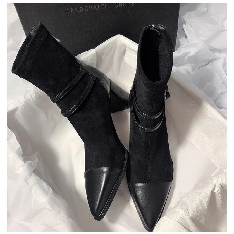 Модные женские зимние ботильоны с острым носком дизайнерские модные ботинки на