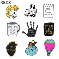 fashion punk skull enamel pin be brave brooch coffee cup hot air balloon badge denim bag lapel jewelry gifts for friends kids