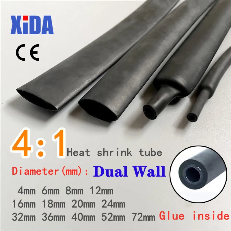 

1 Meter 4:1 Heat Shrink Tube With Glue Thermoretractile Heat Shrinkable Tubing Diameter 4 6 8 16 24 40 52 72 Heat Shrink Tubing