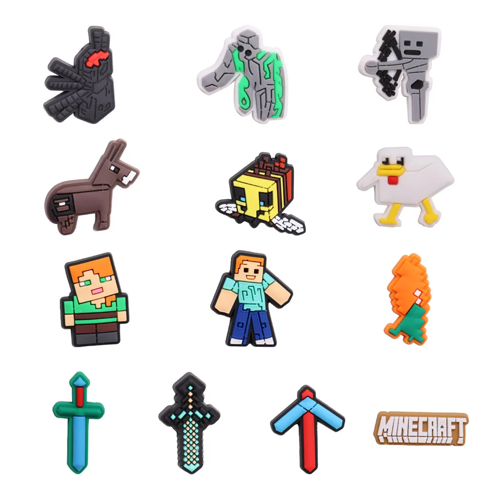 

13PCS PVC Hot Game Fridge Magnetic Sticker Horse Sword Robot Duck Time To Mine Boy Refrigerator Magnets Home Decoration Kid Gift