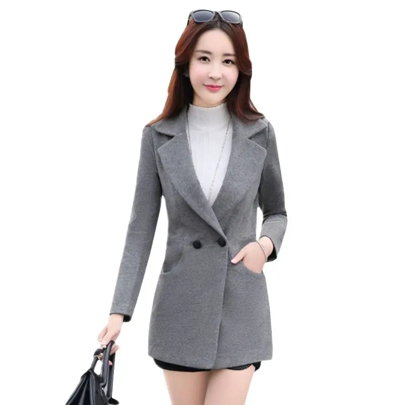 

UHYTGF Autumn And Winter Wool Coat Women short Woolen Jacket 2022 Korean Coat Female Elegant Long sleeve Double Pocket Nizi Tops
