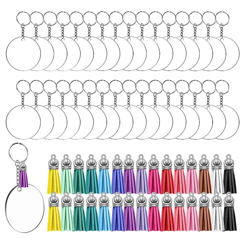 

Acrylic Keychain Blanks Making Tassels Set 120Pcs Including 30Pcs Blanks 30Pcs Tassels 30Pcs Rings 30Pcs Jump Rings
