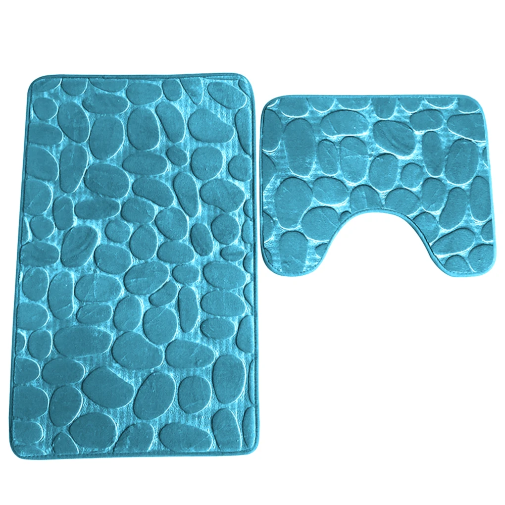 

2Pcs Non-Slip Mat Set Plush Floor Pad Door Carpet Stone Bathroom Toilet Water Absorbent Rug Bathroom Accessories