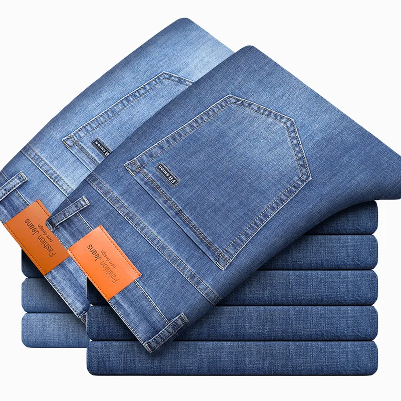 

2022 New Men's Straight Jeans Thin Slim Elastic Fashion Business Classic Style Casual Denim Trousers Male Brand Clothing