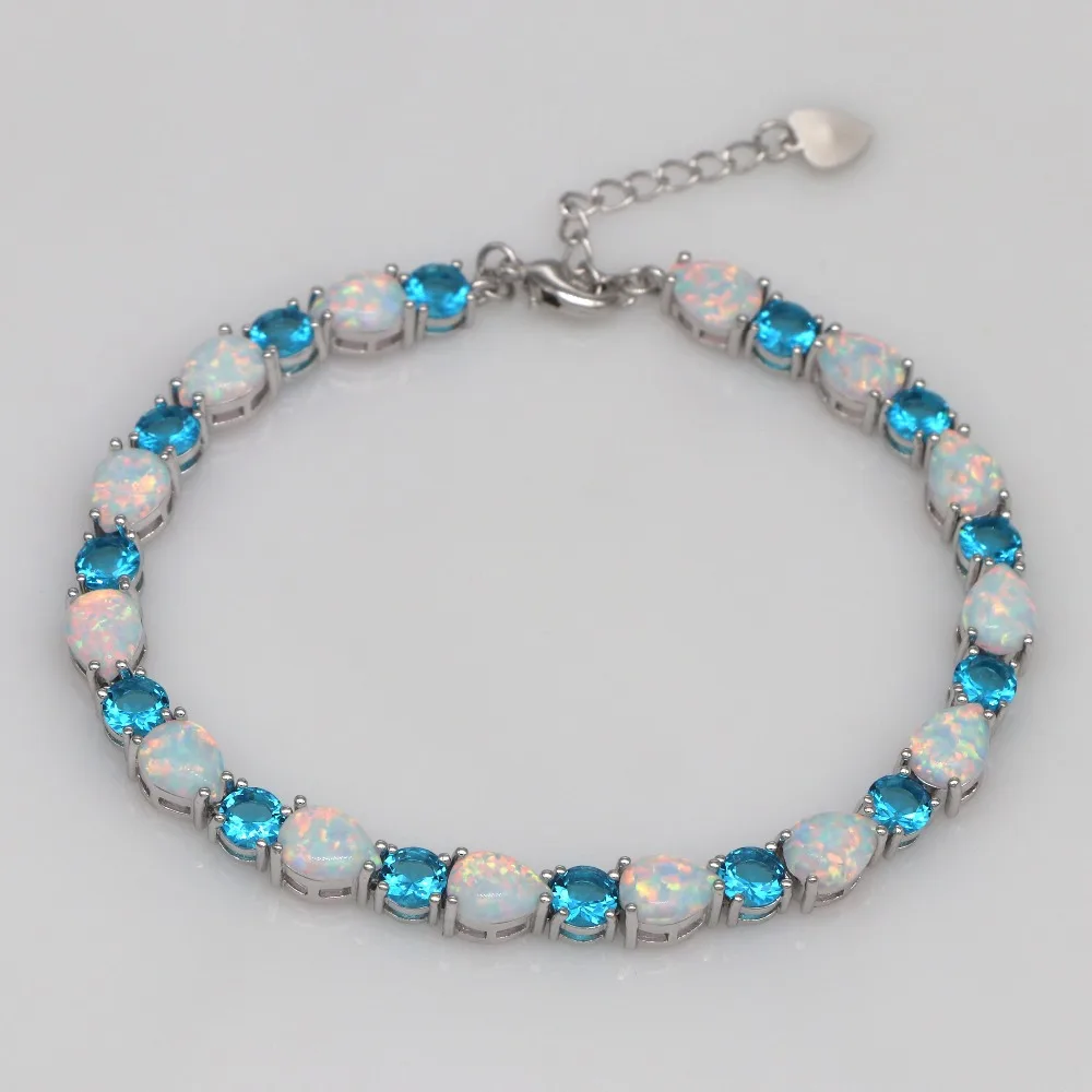 JLB003 оптовые цены регулируемый размер Белый огненный опал и синий циркон браслеты
