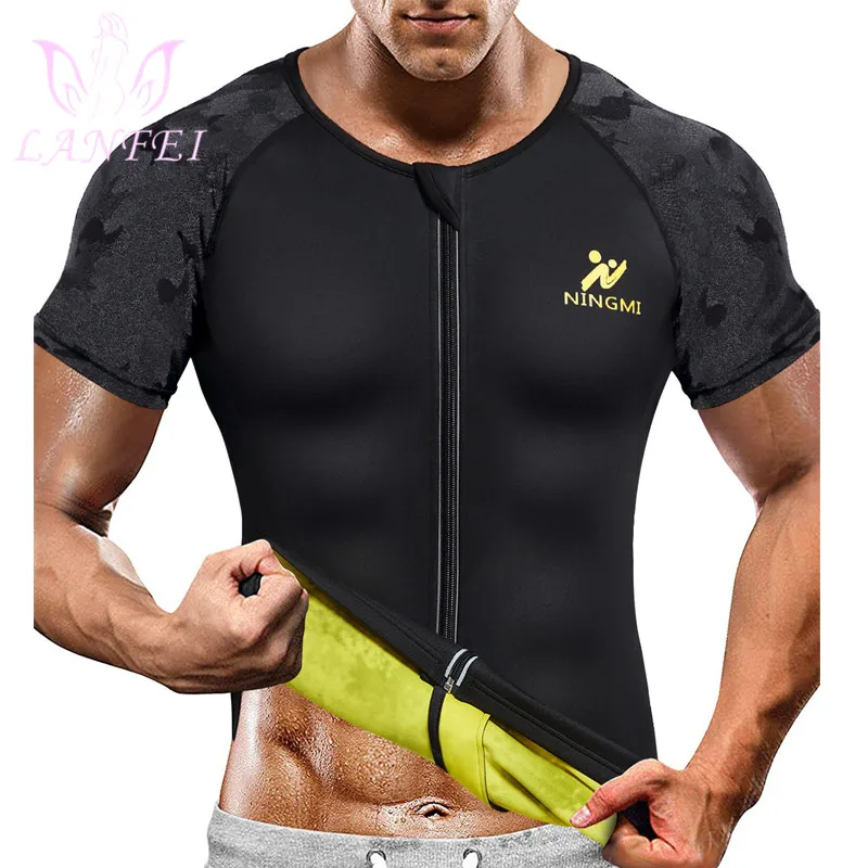 

LANFEI мужская спортивная рубашка для сауны, тренажер для талии, хит, термо-Корректирующее белье, неопрен, мужской корректирующий формирователь тела для похудения, боди на молнии