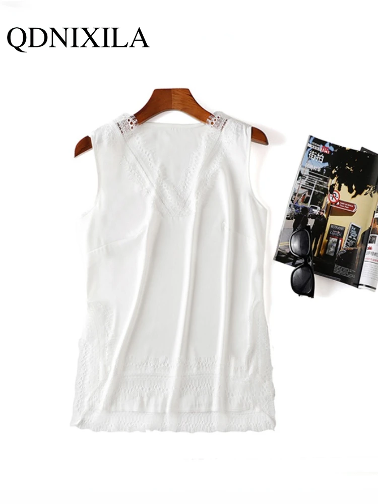 Блузка женская кружевная без рукавов базовая Элегантная атласная шелковая