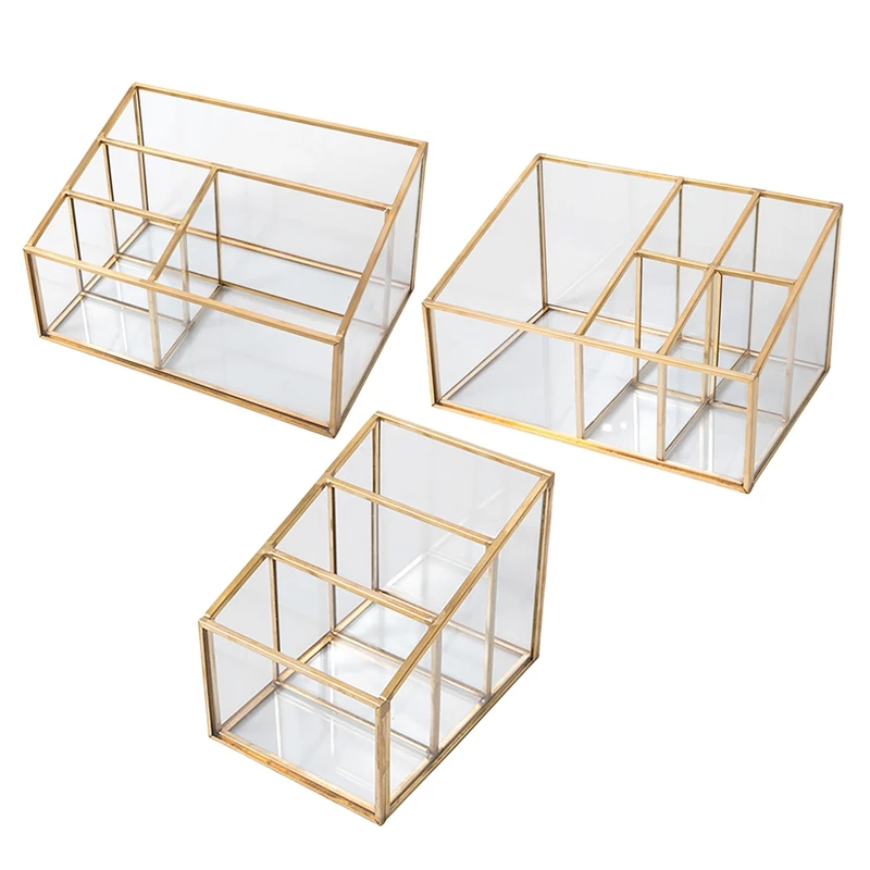 

Glass Desktop Makeup Organizer Lipstick Brush Holder Sundries Cosmetic Storage Box Dust-Proof Makeup Jewelry Box