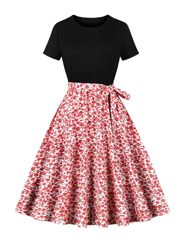 Женское винтажное платье с коротким рукавом