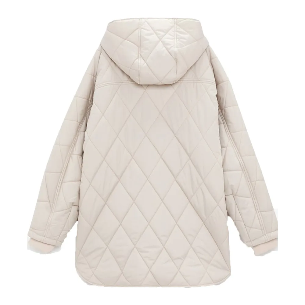 Autumn and winter new fashion women's solid color all-match hooded loose mid-length cotton coat coat
