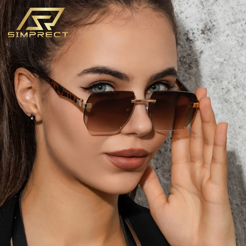 

SIMPRECT Rimless Square Sunglasses Women 2022 Luxury Brand Designer Sun Glasses Fashion Vintage UV Protection Shades For Women