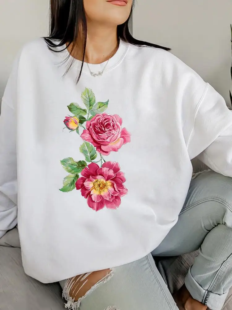 

Flower Floral Sweet Trend Autumn Spring Clothing Woman Female Graphic Pullovers Women Casual Fashion Hoodies Print Sweatshirts