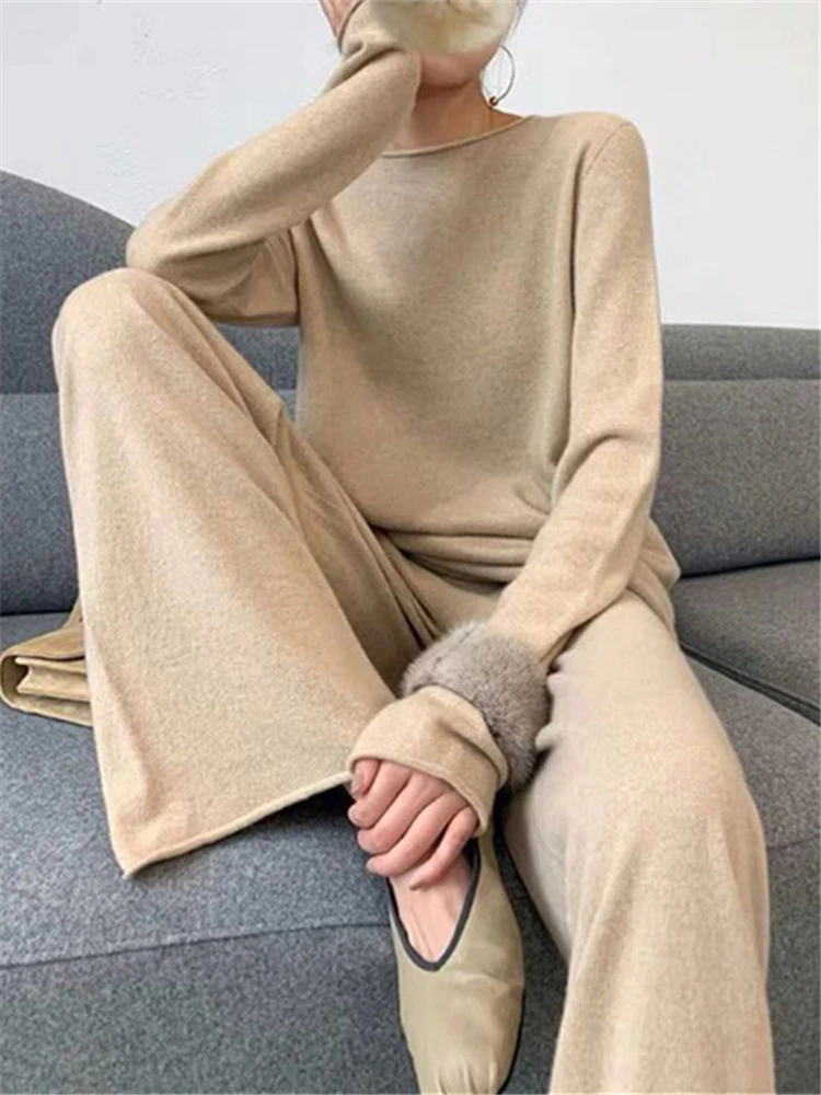 

Casual Round neck Long sleeve Daily Sweaters Pants Pant Sets