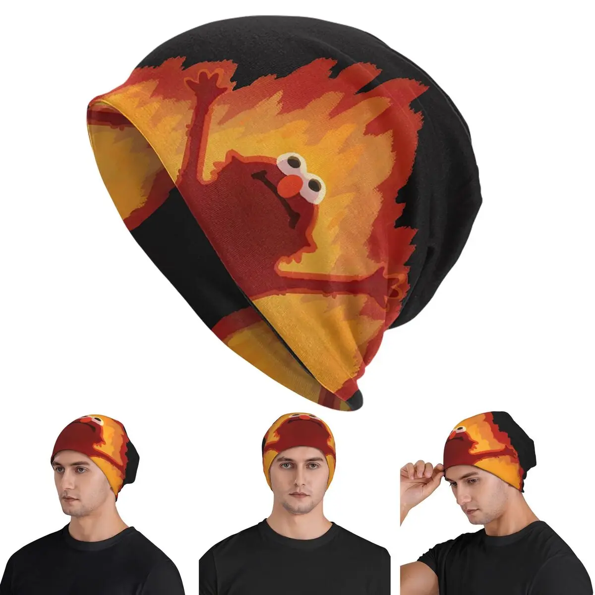 Фото Hellmo Elmo On Fire Теплая вязаная шапка-бини, модная шапка для осени и зимы, уличная шапка для взрослых унисекс. №1