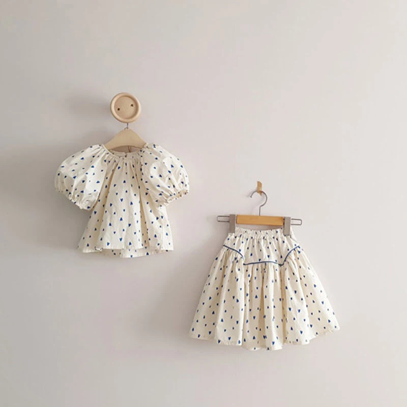 

Children Sets Lively Versatile Arder Simple Fashion Loose New Summer Style Polka Dot Bubble Sleeve Pleated Skirts