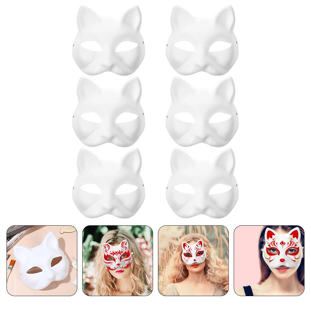 

6 Pcs Cat Face Mask Blank Kids Handmade Masks White Halloween Cosplay Outfits DIY Party Masquerade Women Paper Bulk Miss Animal