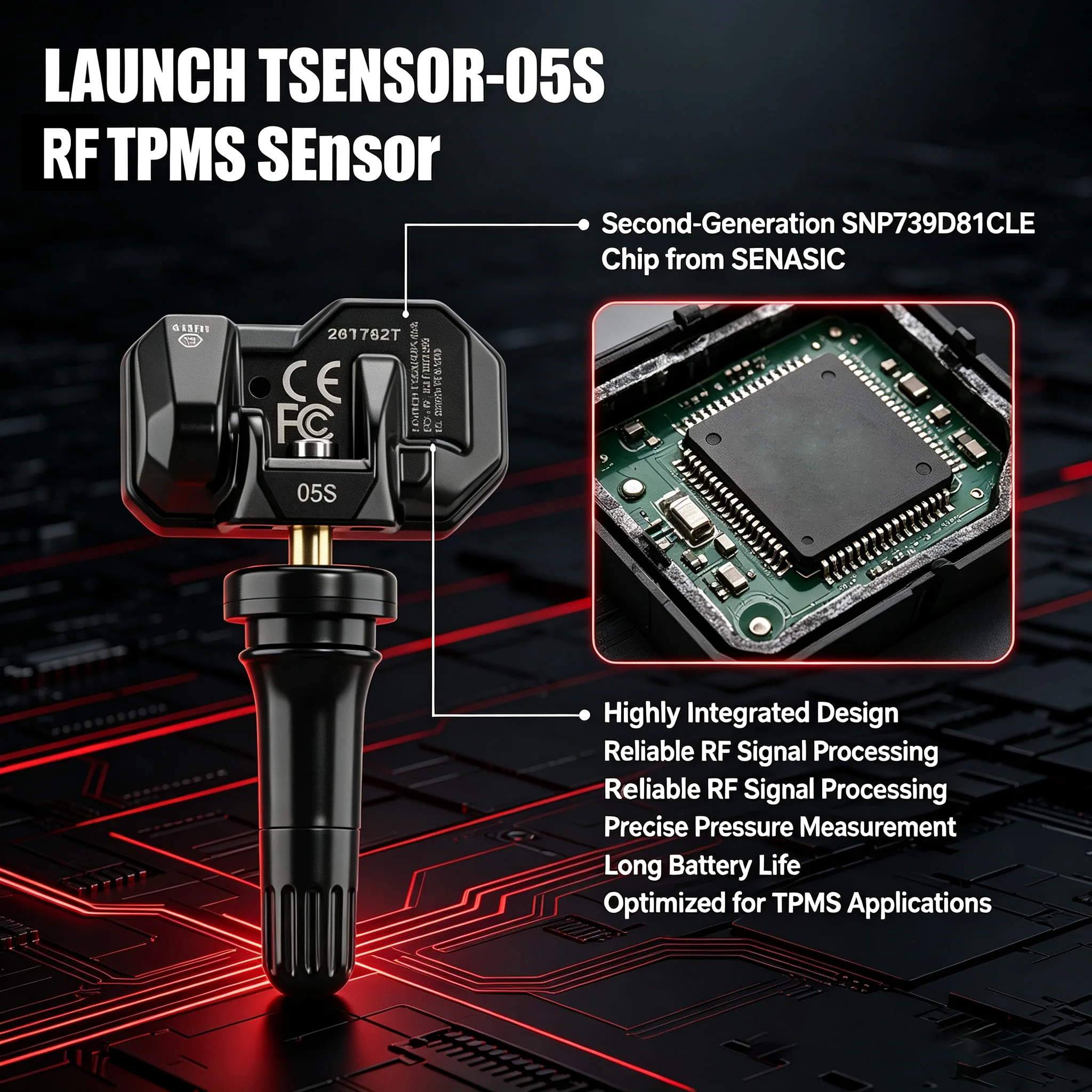 Датчики LAUNCH X431 TSENSOR 05S (резиновыеметаллические) 2-в-1, радиочастотные (RF) 315 МГц433 МГц, для ремонта шин TPMS, совместимы с LAUNCH TSGUN I-TPMS (art.: 3920dbdde7127) - 3920dbdde7127