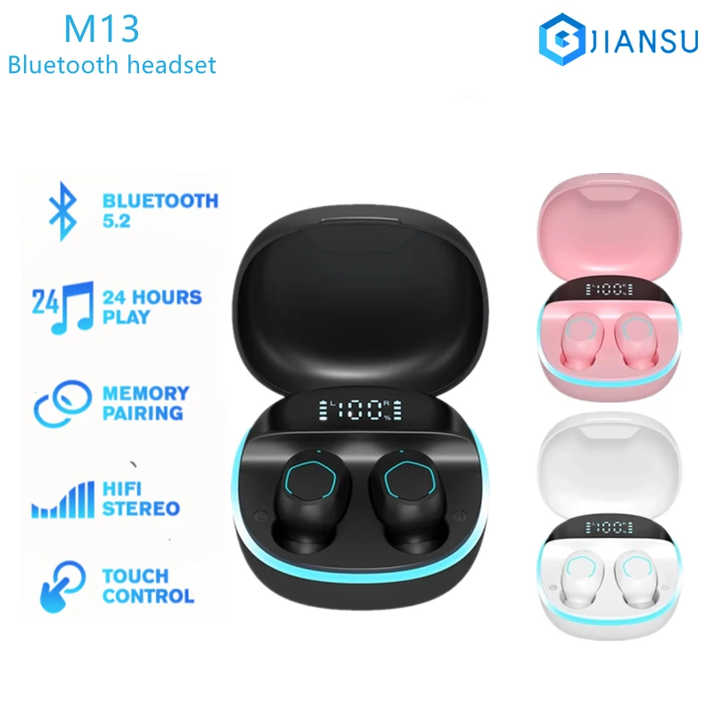 

Новые беспроводные наушники-вкладыши TWS M13 с Bluetooth 5,2, Hi-Fi стерео наушники-вкладыши с микрофоном, водонепроницаемые наушники-вкладыши, музыкальная гарнитура с басами