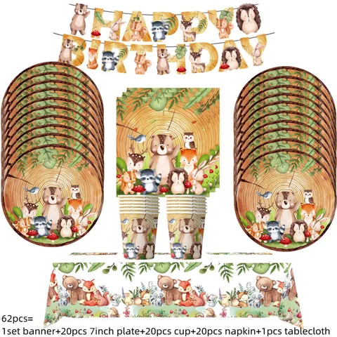 Декор в виде джунглей для дня рождения, чашки в виде леса, тарелка в виде дикой лесной сафари, украшение на 1-й День рождения детей