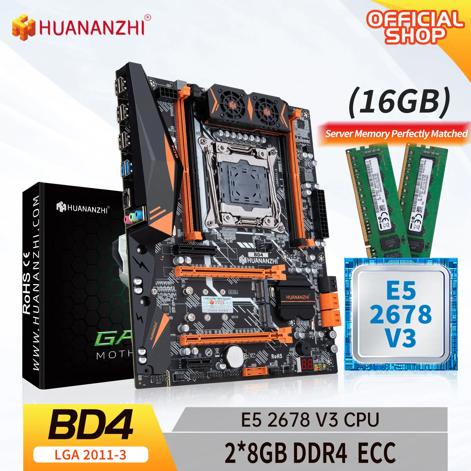 HUANANZHI X99 BD4 LGA 2011-3 XEON X99 материнская плата с Intel E5 2678 v3 с 2*8G DDR4 ECC память комбинированный комплект NVME NGFF