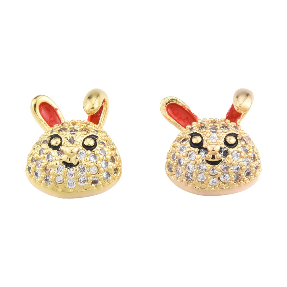 

Латунные бусины в форме кролика с микрозакрепкой из прозрачного кубического циркония для браслета «сделай сам», аксессуары для изготовления ювелирных изделий ручной работы, 12x9,5x6 мм, 30 шт.