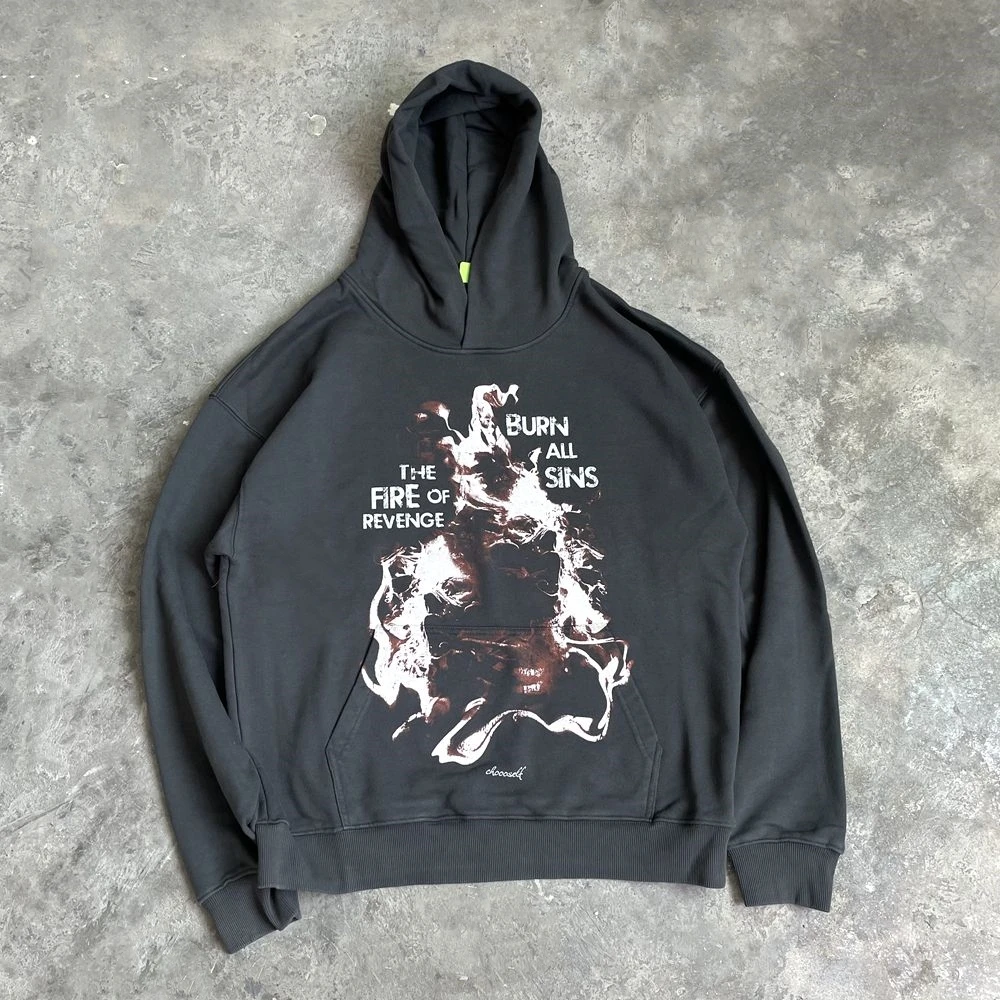 Yao888 Ретро графика с капюшоном мужские топы Свитшот Свободный Повседневный