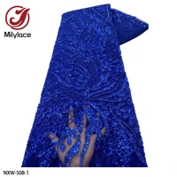 hot sale african lace frabric high quality french lace fabric sequins beaded embroidered for wedding dress nxw 508