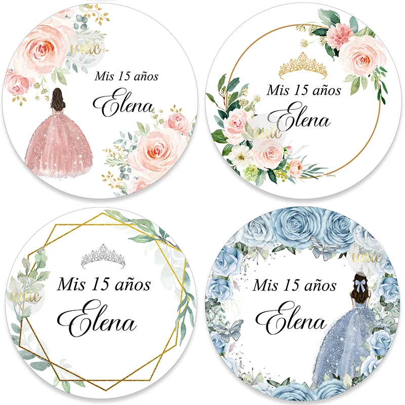 Mis XV Mis Quince Stickers Personalise Fifteenth /Sixteen Birthday Mis Quince Anos Party Decor Labels Crown Girl Butterfly