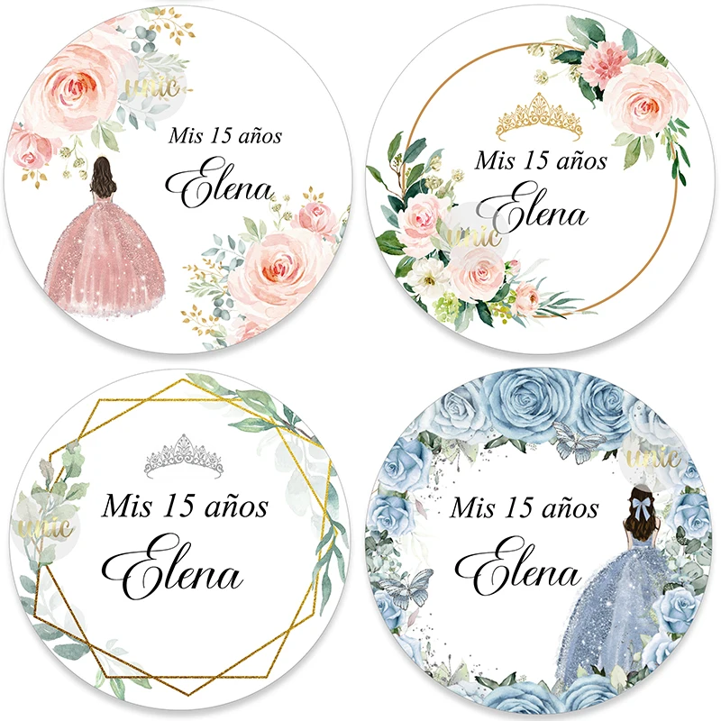 

Mis XV Mis Quince Stickers Personalise Fifteenth /Sixteen Birthday Mis Quince 15 años Party Decor Labels Crown Girl Butterfly