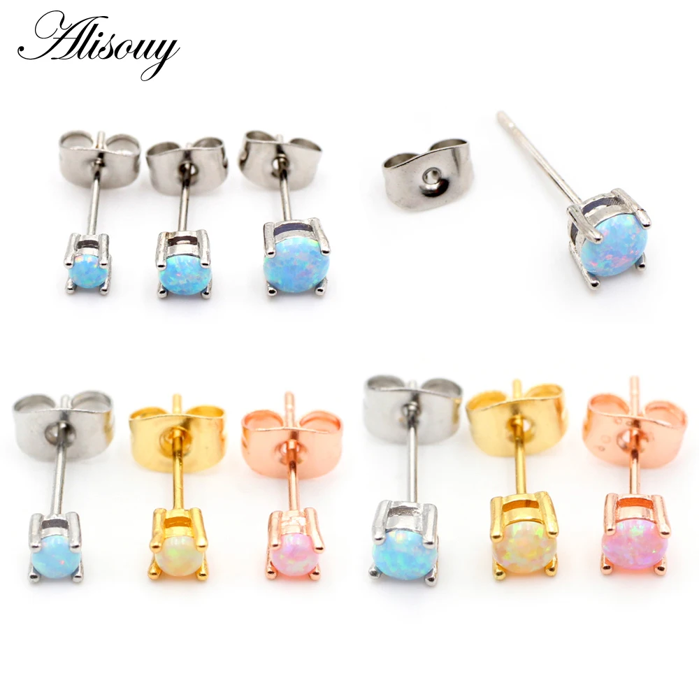 

Alisouy 2Pieces Surgical Steel Prong Opal Stone Nose Push Back Stud Ring Bar Stud Ear Cartilage Earring Piercing Body Jewelry