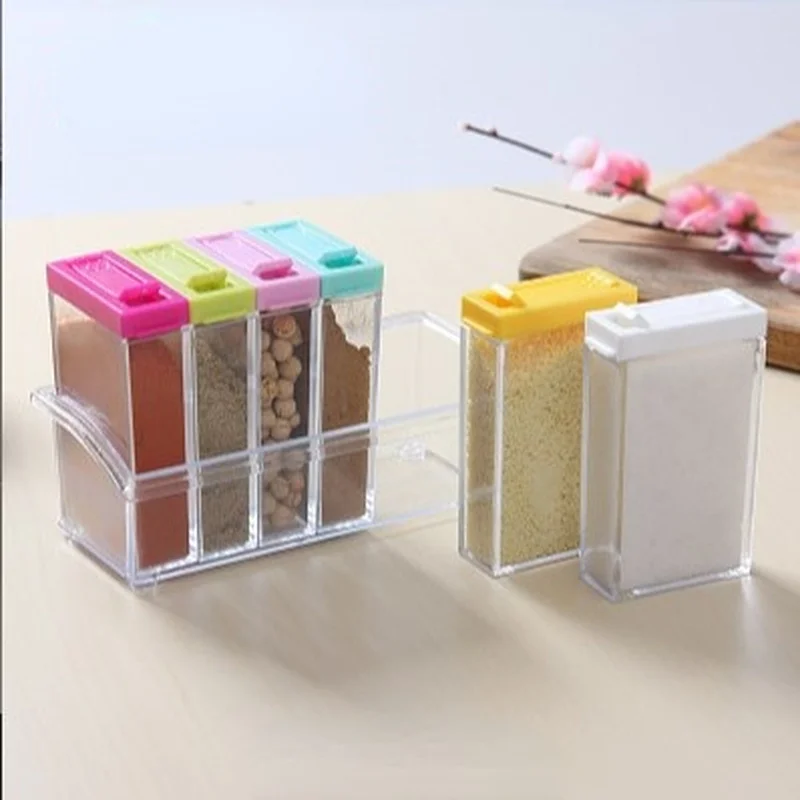 

Six-piece Plastic Seasoning Box Seasoning Bottle Canister Spice Set Kitchen Spice Container Spice Box Organizer Pepper Sprayer