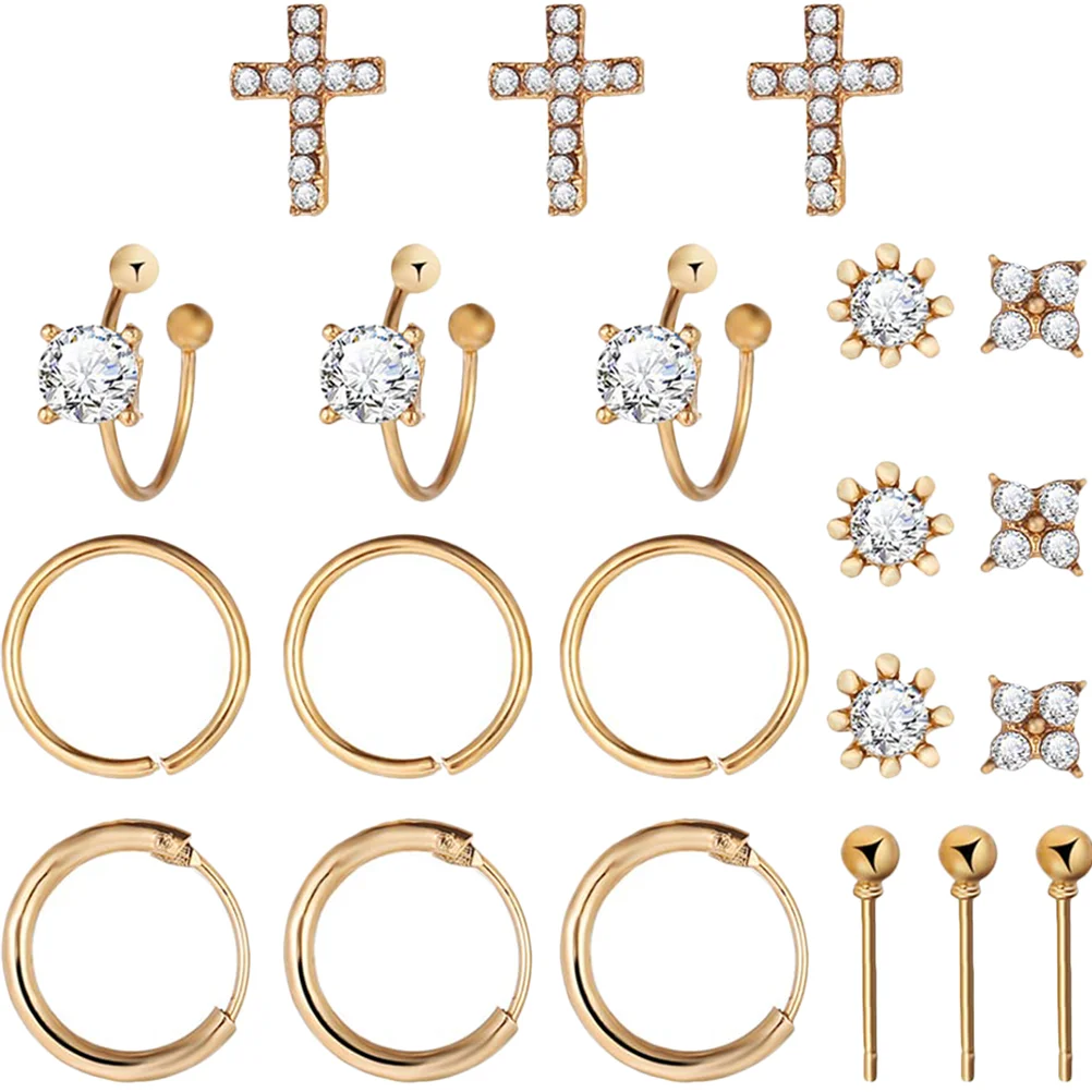 

Earrings Forhoops Small Set Sets Tiny Earring Hypoallergenic Multiple Studs Goldstud Cross Cartilage Huggie Rhinestone Statement