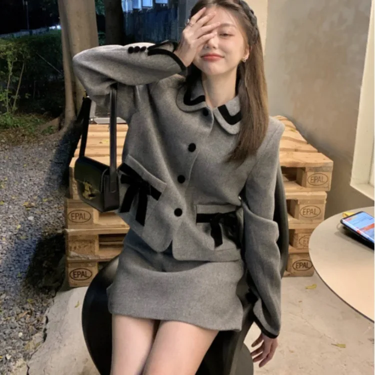 Temperament Socialite Small Fragrant Woolen Coat+slim and Tall Woolen Skirt Suit