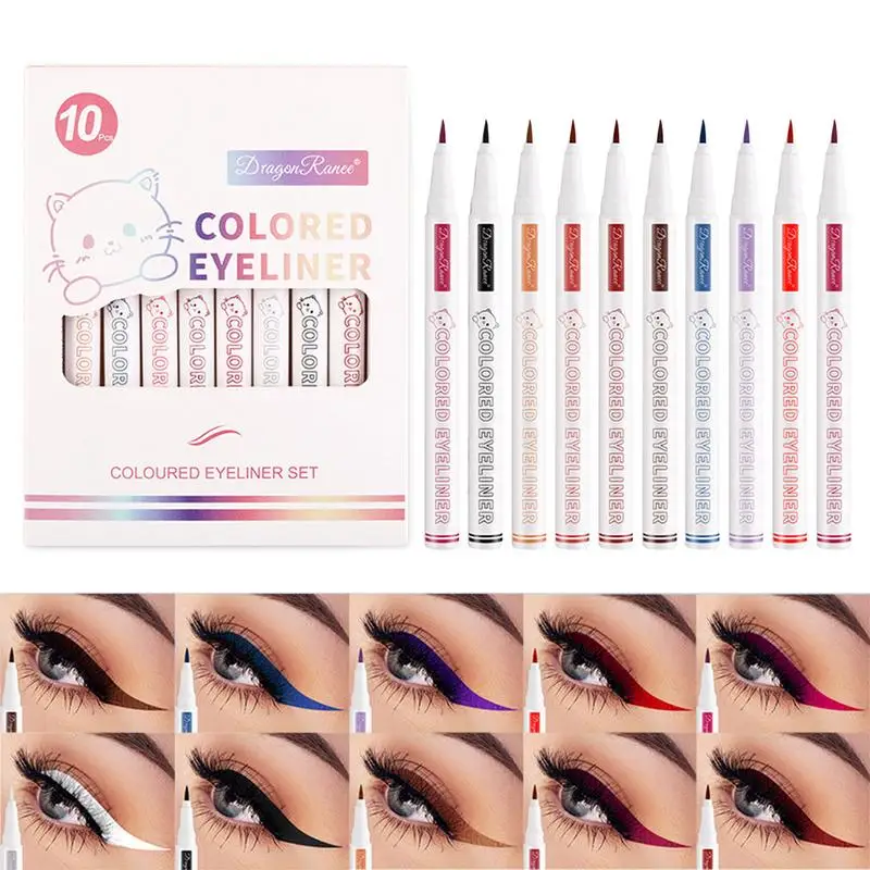 

10 Pcs Colored Eyeliners Set 10 Pcs Waterproof Colored Eye Liners Long Lasting And High Pigmented Eyeliner Pencil Quick Dry Eyes