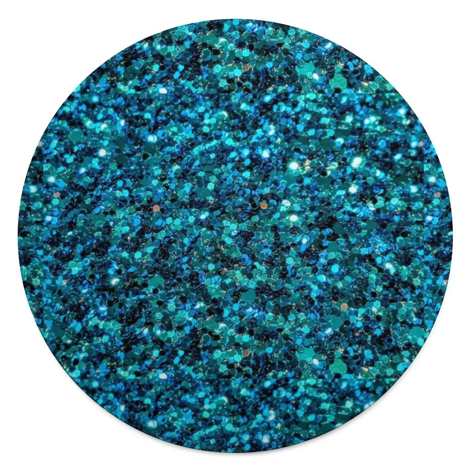 

Sequins Artwork Blanket Blue Sparkling Print Big Round Fleece Blanket Meditation Super Soft Fashion Bedspread