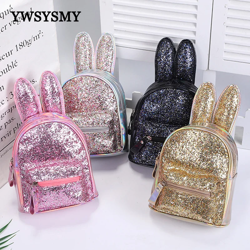

Kindergarten Kids School Backpack for Girls Children School Bags Sequin Leather Laser Backpacks Cute Rabbit Ear Book Bag