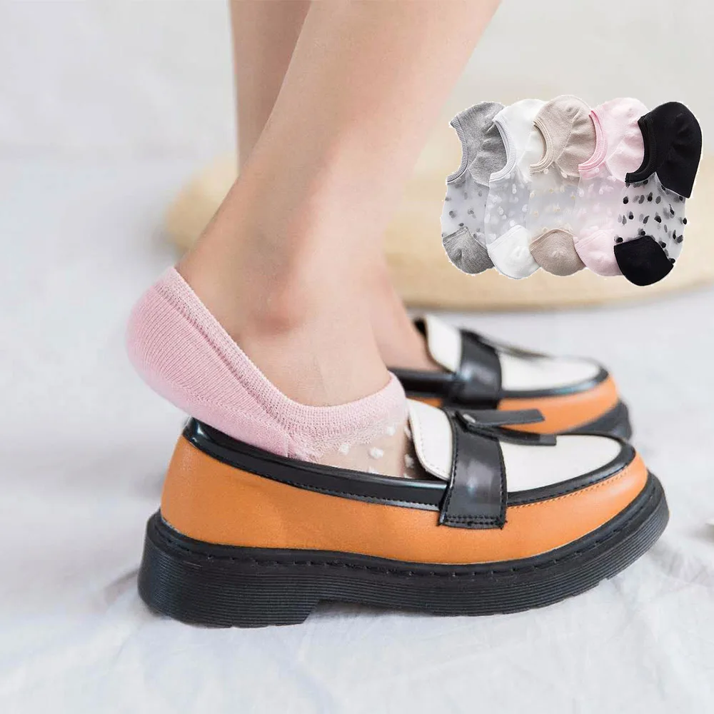 

1 пара Хлопковых Носков для женщин и девочек, Удобные однотонные весенне-летние носки в горошек, Незаметные эластичные короткие носки по щик...