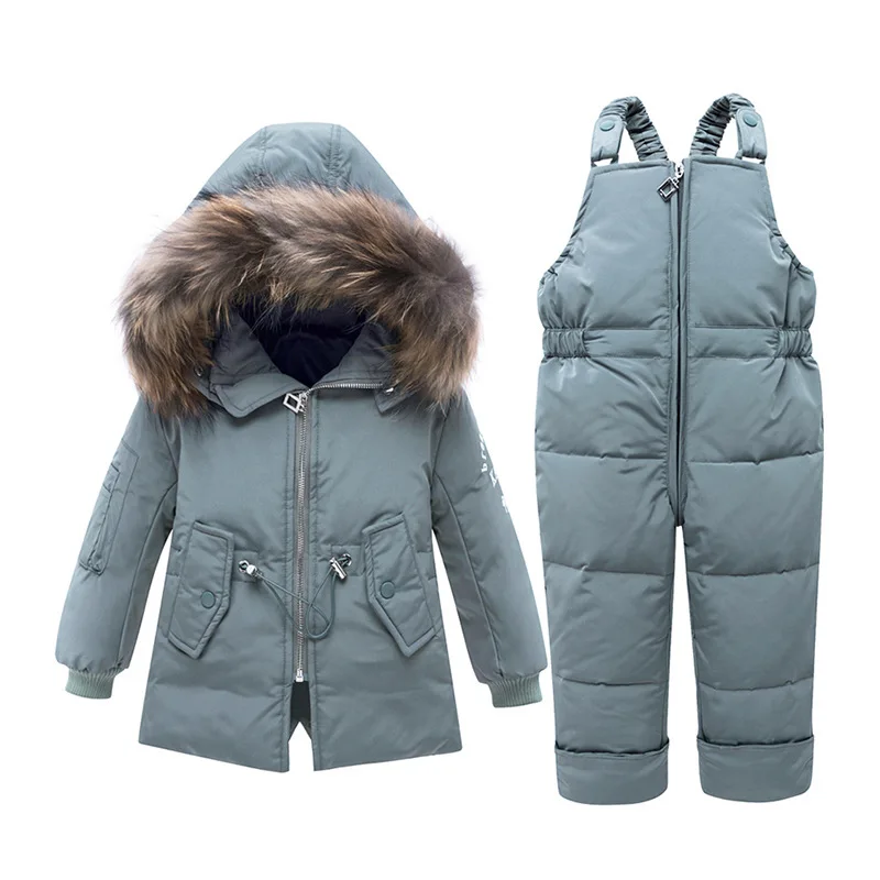 2pcs Set Baby Girl Winter Down Jacket Jumpsuit For 0-3Y Children Thicken Warm Fur Collar Clothes For Girls Infant Snowsuit TZ506