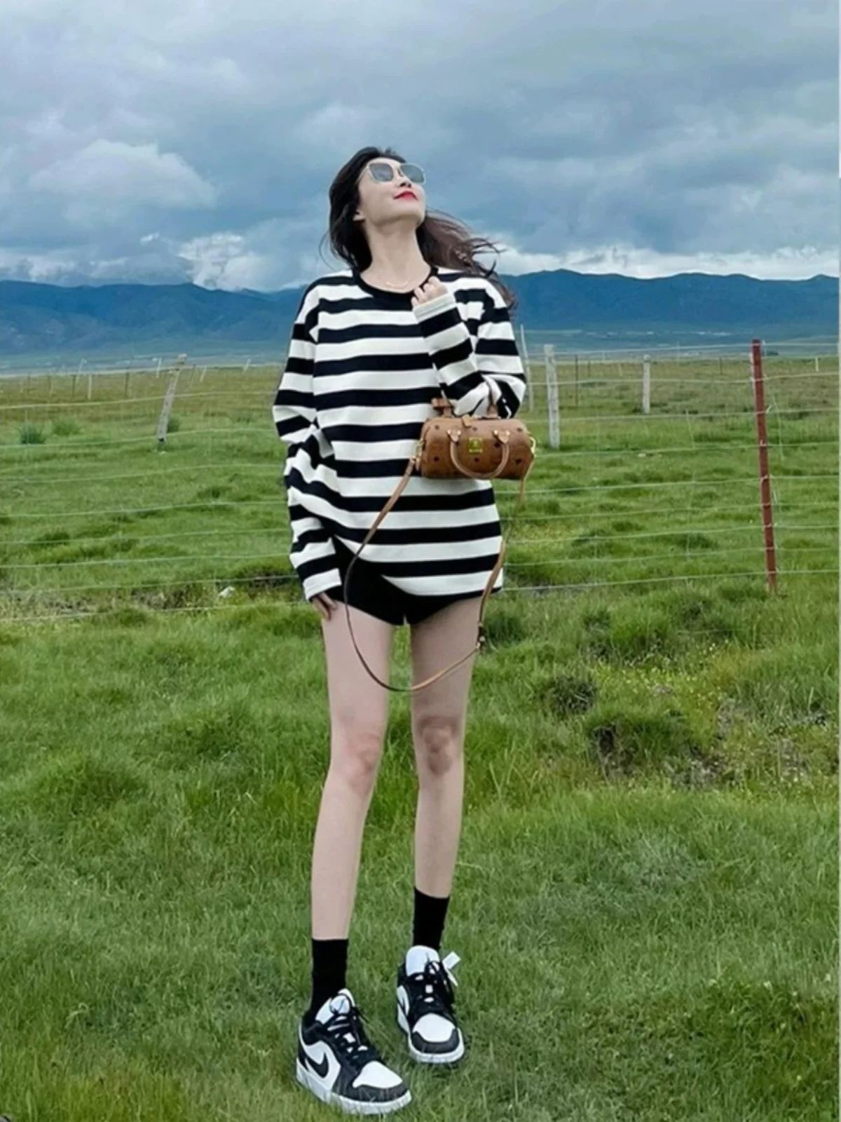 Ранняя осень рубашка из чистого хлопка в полоску с длинными рукавами женская