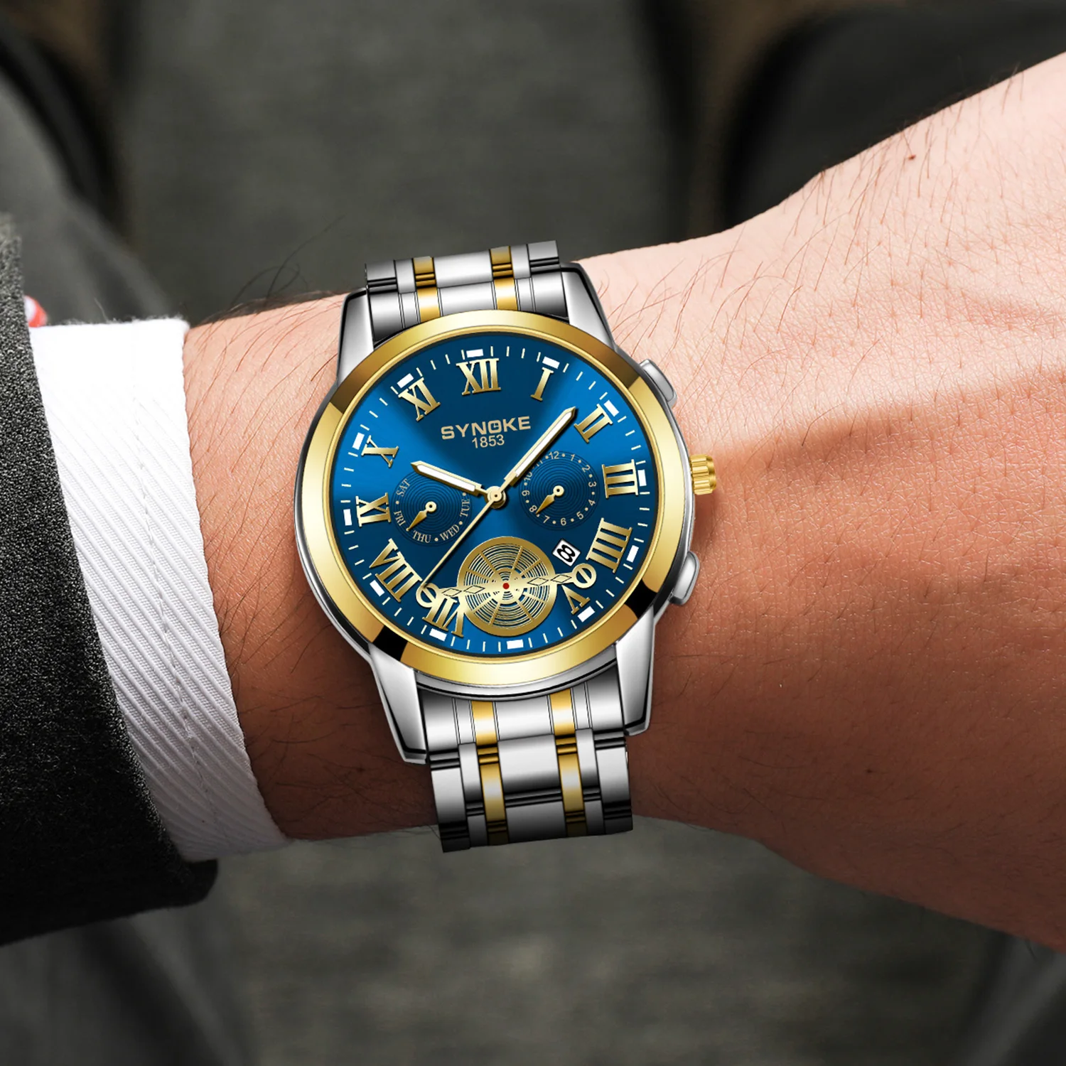 

SYNOKE Fashion Men Watch Business Analog Dial Quartz Watches Classic Casual Calendar Date Wristwatches for Men Relogio Masculino