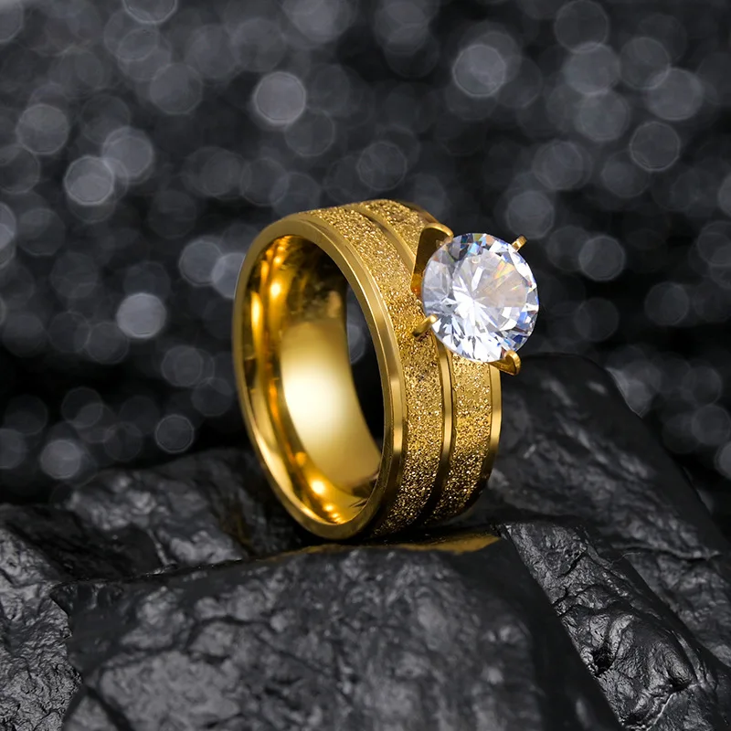 

New Women Golden Ring Wedding Shiny Cubic Zircon High-quality Women Ring Jewelry Personalized Custom Exclusive Gift