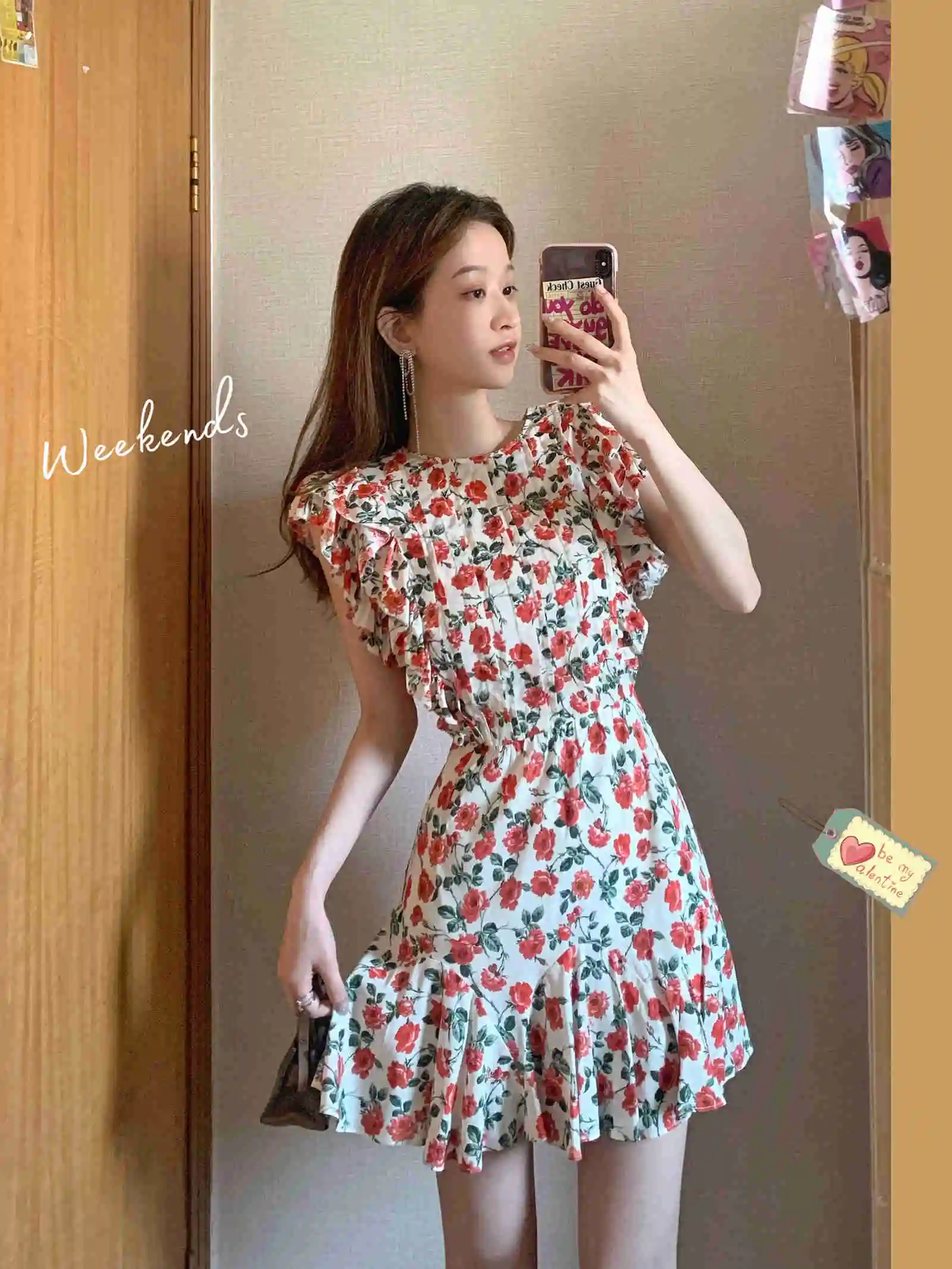 

[Pet powder welfare]French Floral Dress Women's Spring 2023 New Waist Wrapped Chiffon Dress