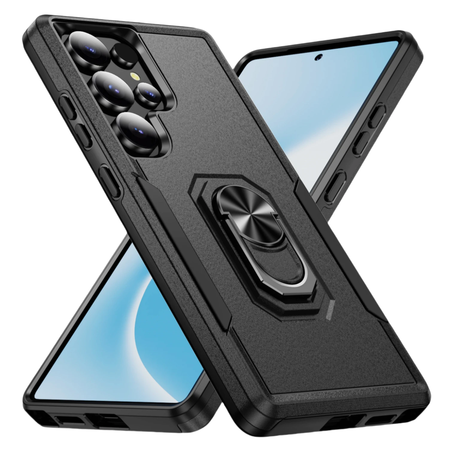 Non-Slip Stand Black Phone Case for Samsung Galaxy S25 Ultra S24 Plus S22 S23 FE S21 A16 A15 A14 A55 5G A54 A35 Armor Cases