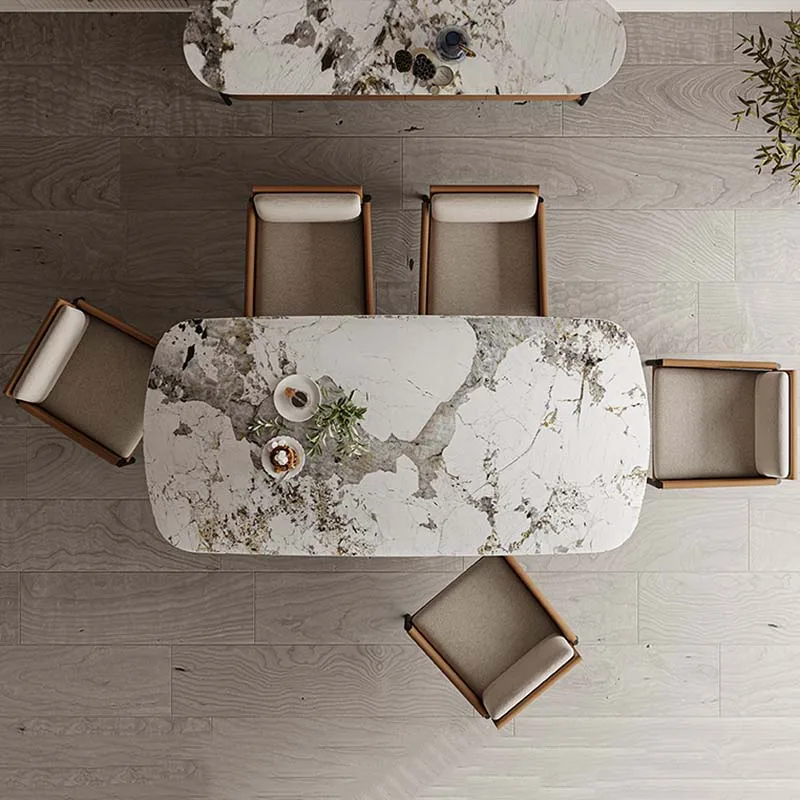 Мраморный Кухонный обеденный стол с прямоугольными ножками металлический