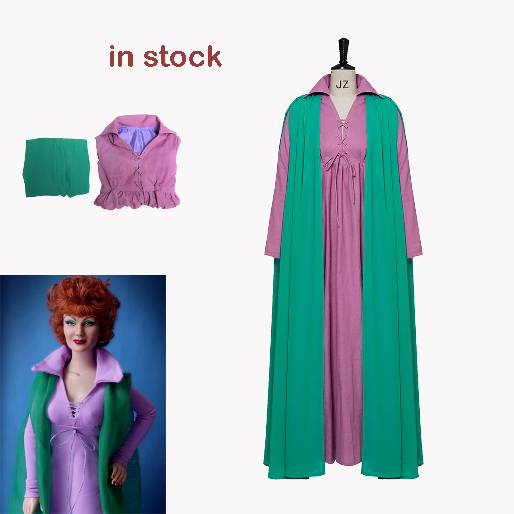 IN STOCK Agnes Moorehead Cosplay Endora Bewitched Costume Cosplay Role Play Suit Dress Full Suit with Cloak for Women Adult