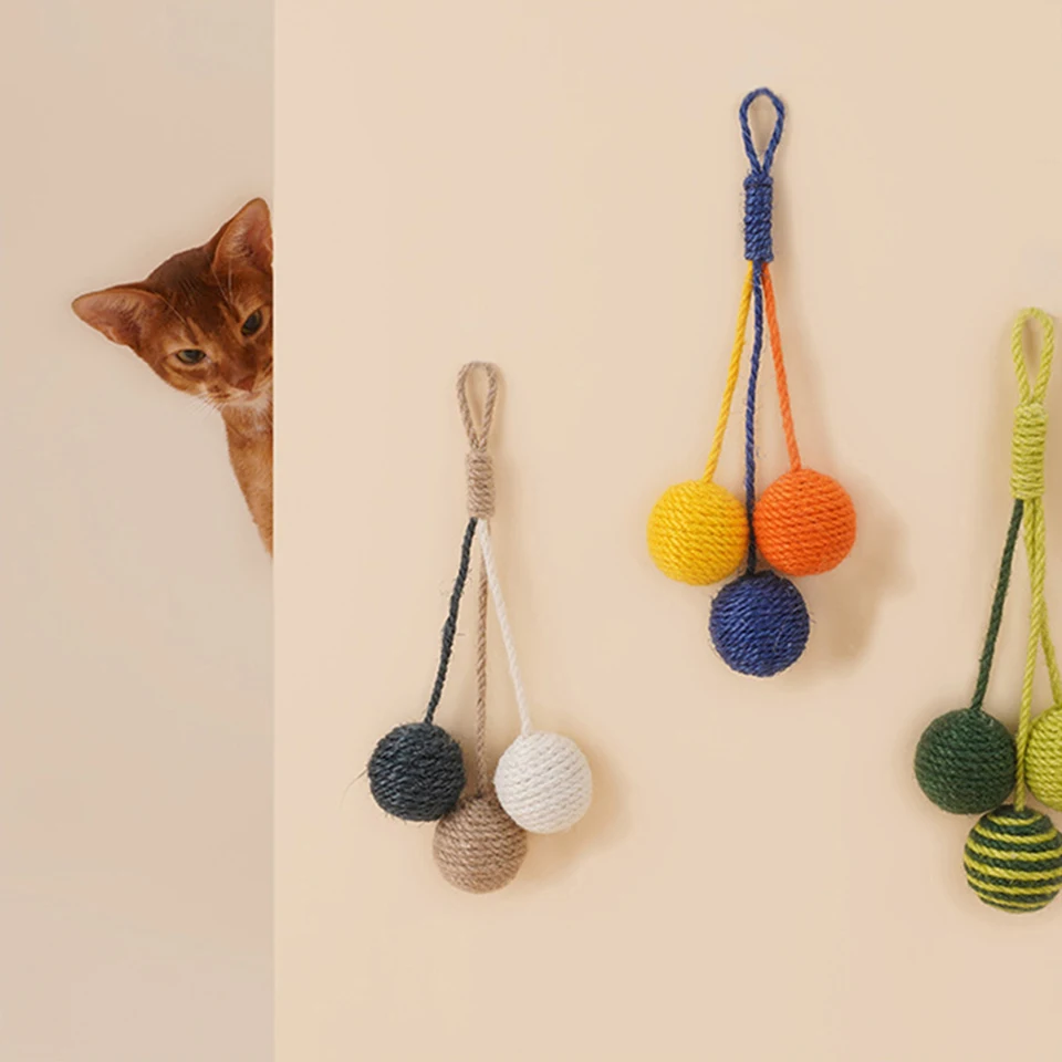 

DualPet Pet Cat Toys Sisal Teeth Cleaning Balls Kitten Molar Teeth Stick Bite Resistant Mint Ball Cleaning Accessories