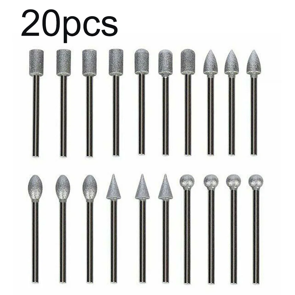 

20PC 120 Grit Electroplated Diamond Burr Set Drill Bit Set Rotary Grinding Tool Diamond Grinding Burr Drill Bits High Quality